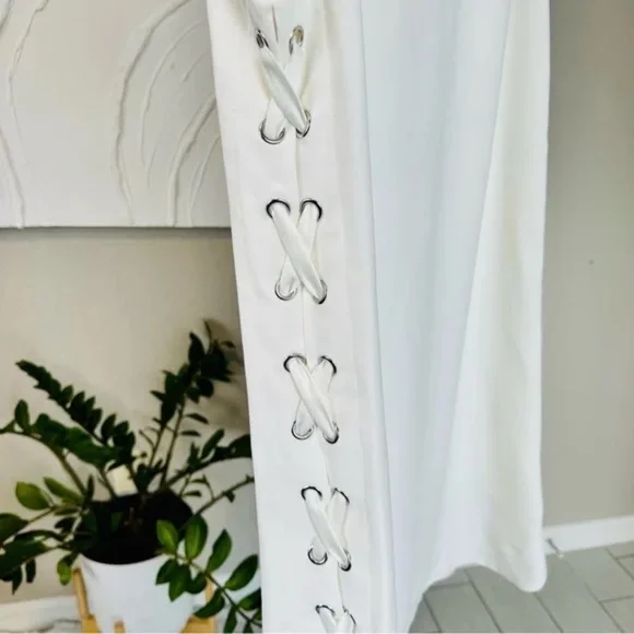 Parker Riviera Lace-Up Sides White Dress Keyhole Neck - Picture 13 of 15